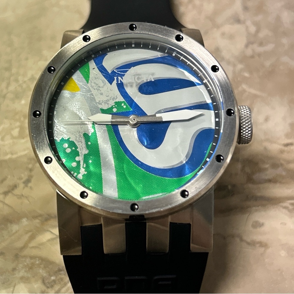 Invicta DNA Recycled Art Sprite Soda Can Dial Stainless Steel Watch Need Battery
